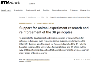 Soutien à la recherche expérimentale sur les animaux et renforcement des principes des 3R à l'ETHZ